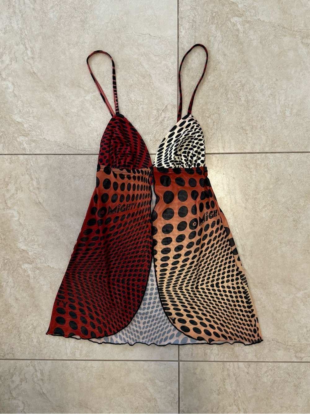 OMIGHTY Polka Dot Slip Top in Red, Beige & Black